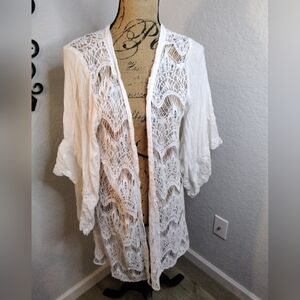 hazel White Crochet Fringe Kimono